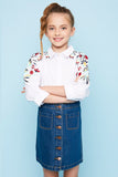 Bossy Little Lady in an Embroidered Button Up Shirt