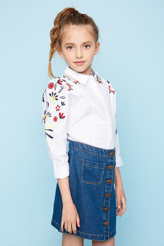 Bossy Little Lady in an Embroidered Button Up Shirt
