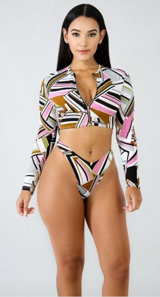 Kaleidoscope Crop Long Sleeved Swimsuit