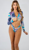 Matrix Crop Long Sleeved Swimsuit