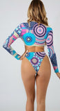 Matrix Crop Long Sleeved Swimsuit