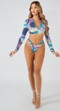 Matrix Crop Long Sleeved Swimsuit