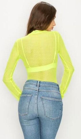 "Come See me" Neon Fishnet bodysuit top